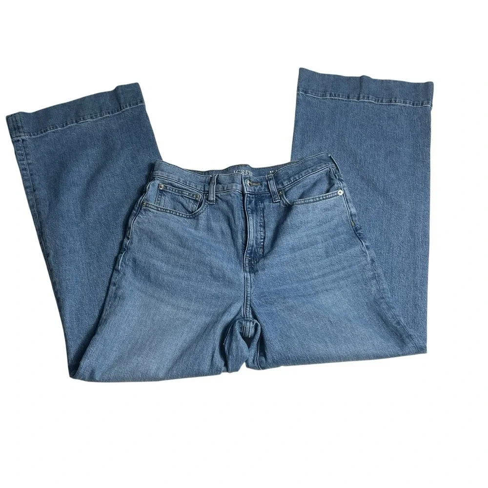 J Crew 96 Denim Trouser Jeans Size 28 High Rise Wide Leg Cuffed CF233 Blue - Picture 9 of 10